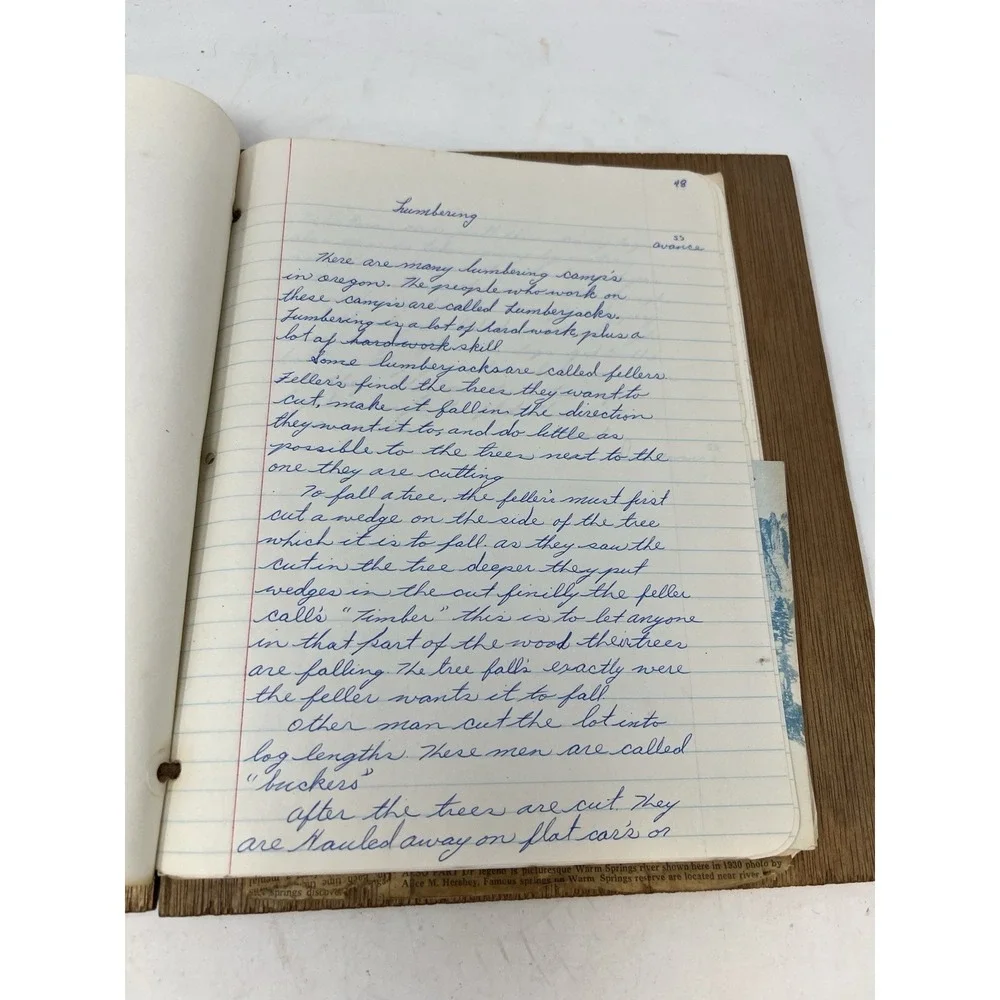 Vintage Hand Carved Wood Journal Oregon Ephemera OOAK Social Studies Project